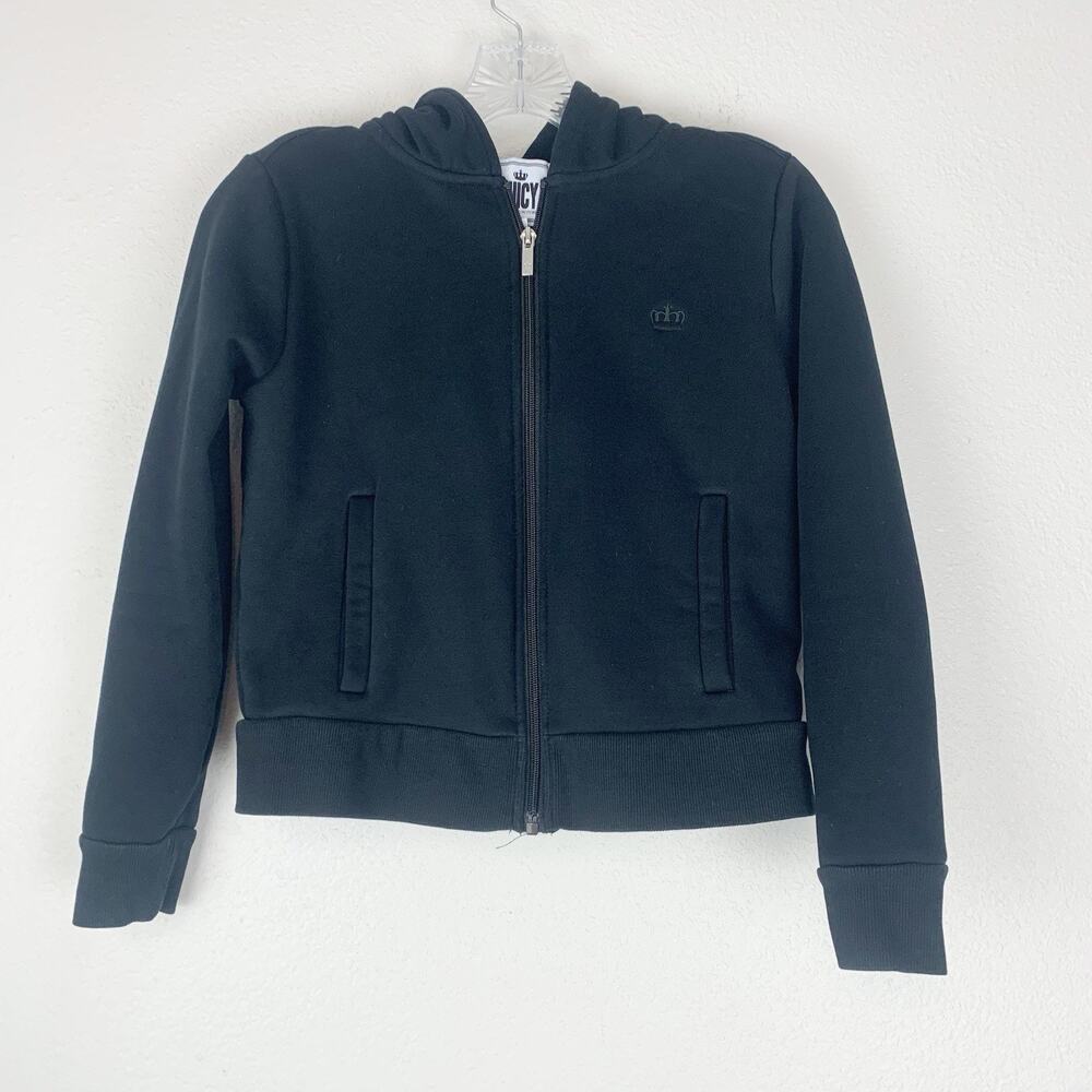 Juicy by Juicy Couture Sweatshirt Girls Large Full Zip Fleece Lined Black Jacket